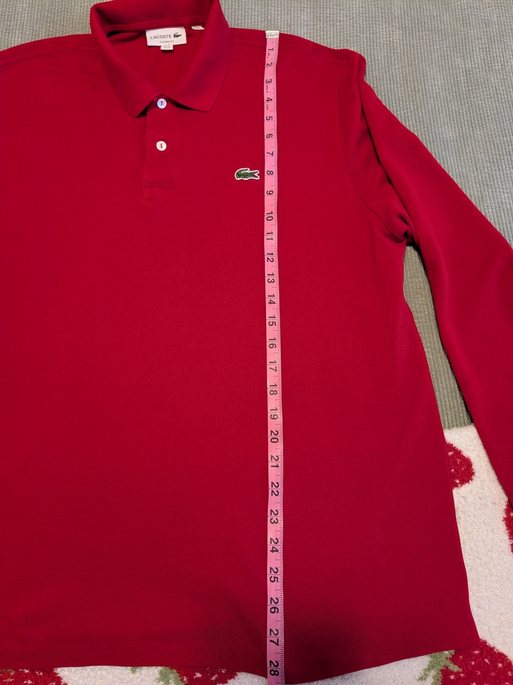 Lacoste Classic Fit Polo Long Sleeve Shirt Ruby Red Size XXL - Picture 6 of 6